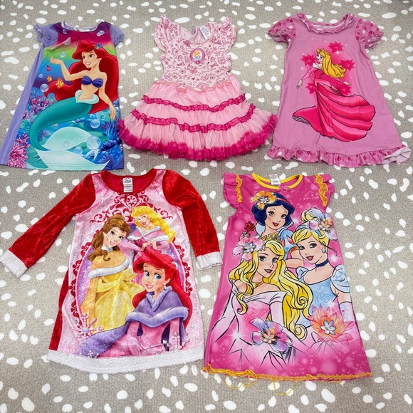 Lot of 5 Vintage y2k Disney Store princesses ariel toddler girls dress nightgown